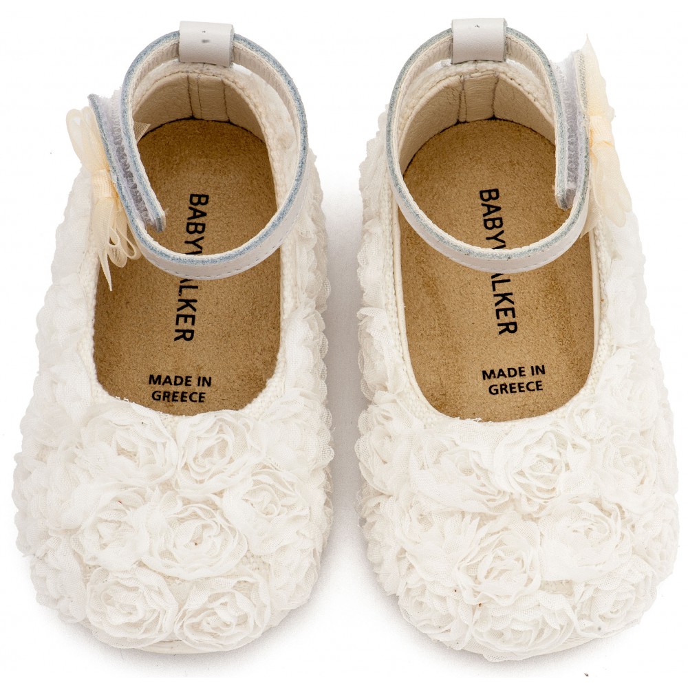 PRI2654 Λευκό Μπαλαρίνα Διακοσμημένη με Chiffon Λουλούδια 