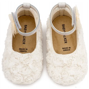 PRI2654 Λευκό Μπαλαρίνα Διακοσμημένη με Chiffon Λουλούδια 