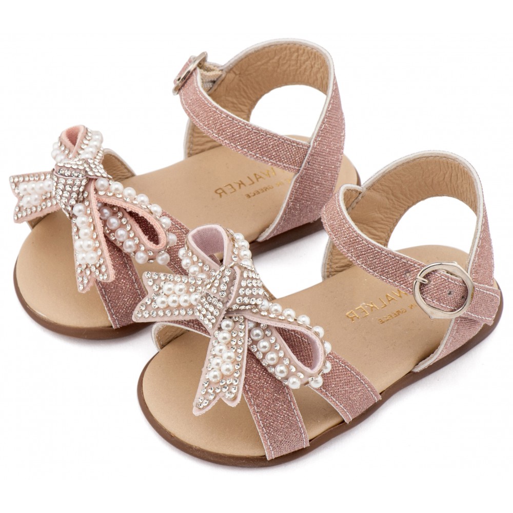 PRI2655 Ροζ Αντικέ Πέδιλο Διακοσμημένο με Φιόγκο απο Πέρλες 