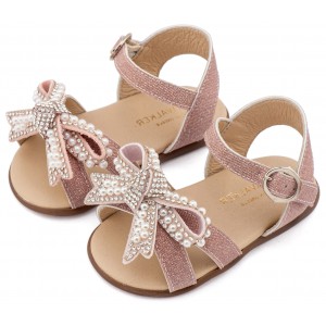 PRI2655 Ροζ Αντικέ Πέδιλο Διακοσμημένο με Φιόγκο απο Πέρλες 