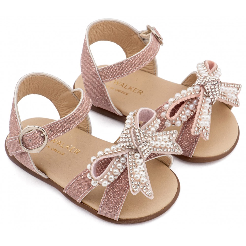 PRI2655 Ροζ Αντικέ Πέδιλο Διακοσμημένο με Φιόγκο απο Πέρλες 