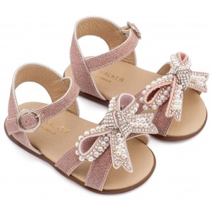 PRI2655 Ροζ Αντικέ Πέδιλο Διακοσμημένο με Φιόγκο απο Πέρλες 