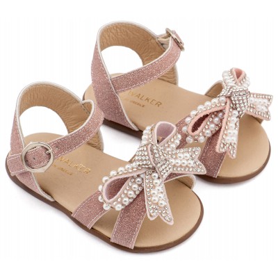 PRI2655 Ροζ Αντικέ Πέδιλο Διακοσμημένο με Φιόγκο απο Πέρλες 