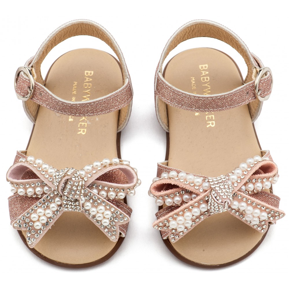 PRI2655 Ροζ Αντικέ Πέδιλο Διακοσμημένο με Φιόγκο απο Πέρλες 