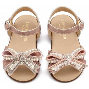 PRI2655 Ροζ Αντικέ Πέδιλο Διακοσμημένο με Φιόγκο απο Πέρλες 