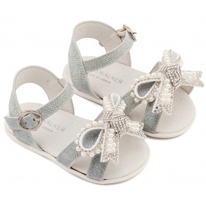 PRI2655 Ασημί Πέδιλο Διακοσμημένο με Φιόγκο απο Πέρλες 