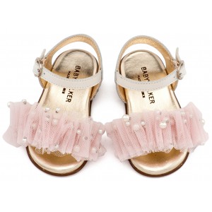 PRI2656 Εκρού Ροζ Πέδιλο με Χειροποίητο Διακοσμητικό απο Τούλι