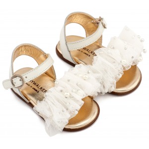 PRI2656 Εκρού Πέδιλο με Χειροποίητο Διακοσμητικό απο Τούλι