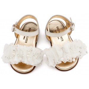 PRI2656 Εκρού Πέδιλο με Χειροποίητο Διακοσμητικό απο Τούλι