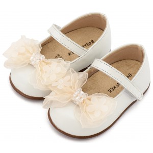 PRI2659 Εκρού Γοβάκι Μονή Μπαρέτα Φιογκάκι Οργάντζας 