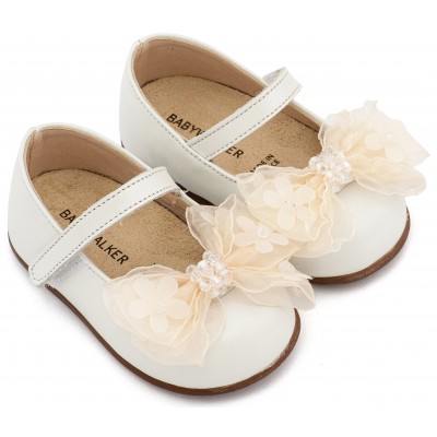 PRI2659 Εκρού Γοβάκι Μονή Μπαρέτα Φιογκάκι Οργάντζας 