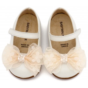 PRI2659 Εκρού Γοβάκι Μονή Μπαρέτα Φιογκάκι Οργάντζας 