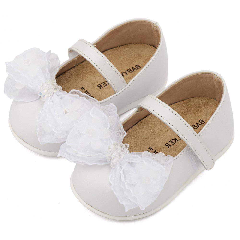 PRI2659 Λευκό Γοβάκι Μονή Μπαρέτα Φιογκάκι Οργάντζας 