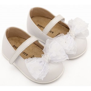 PRI2659 Λευκό Γοβάκι Μονή Μπαρέτα Φιογκάκι Οργάντζας 