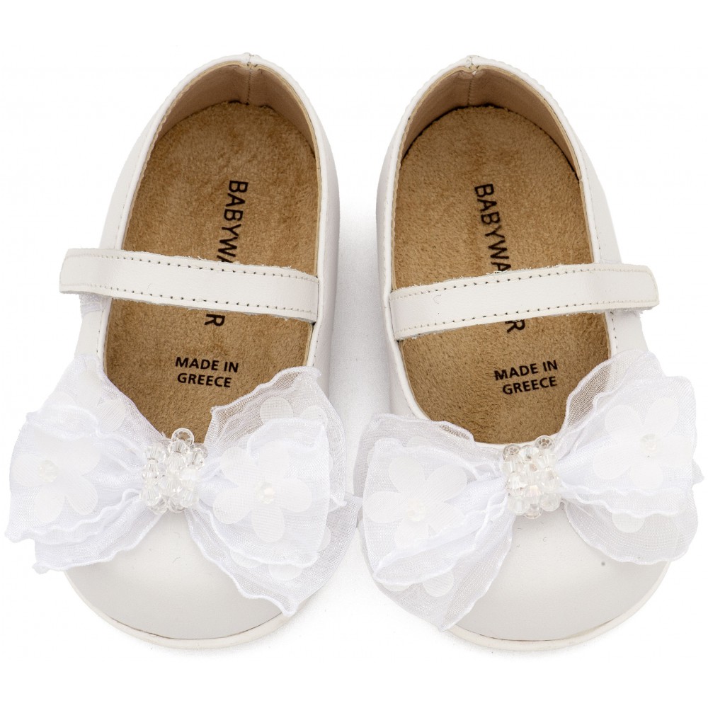 PRI2659 Λευκό Γοβάκι Μονή Μπαρέτα Φιογκάκι Οργάντζας 