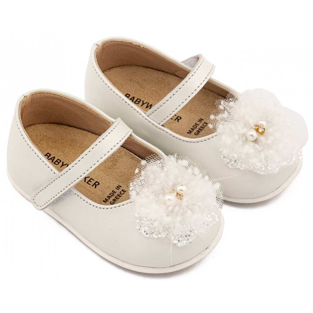 PRI2660 Εκρού Γοβάκι Μονή Μπαρέτα Χειροποίητο Διακοσμητικό απο Τούλι 