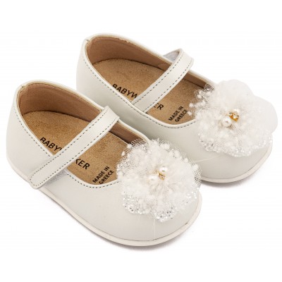 PRI2660 Εκρού Γοβάκι Μονή Μπαρέτα Χειροποίητο Διακοσμητικό απο Τούλι 