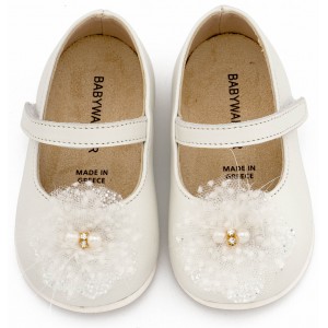 PRI2660 Εκρού Γοβάκι Μονή Μπαρέτα Χειροποίητο Διακοσμητικό απο Τούλι 