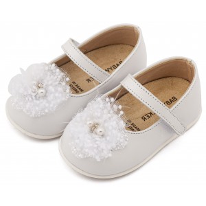 PRI2660 Λευκό Γοβάκι Μονή Μπαρέτα Χειροποίητο Διακοσμητικό απο Τούλι 