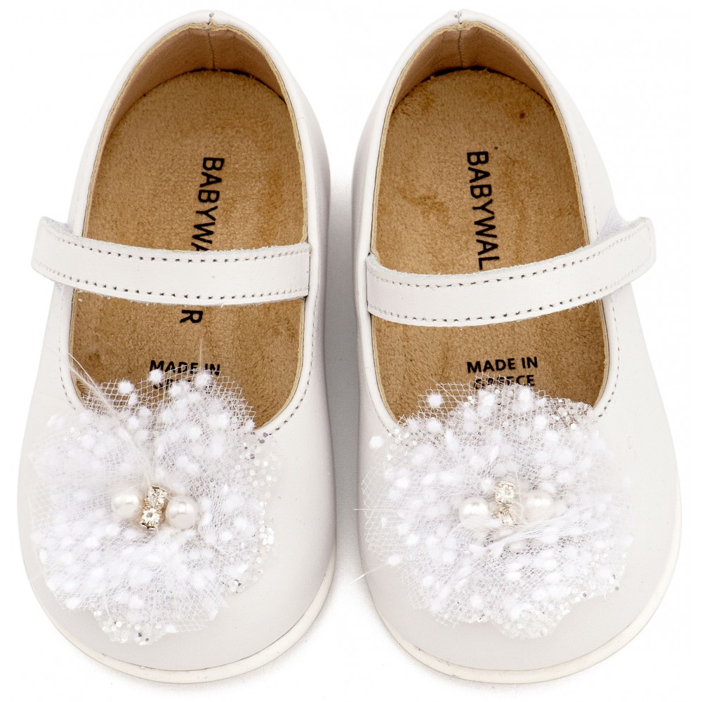 PRI2660 Λευκό Γοβάκι Μονή Μπαρέτα Χειροποίητο Διακοσμητικό απο Τούλι 