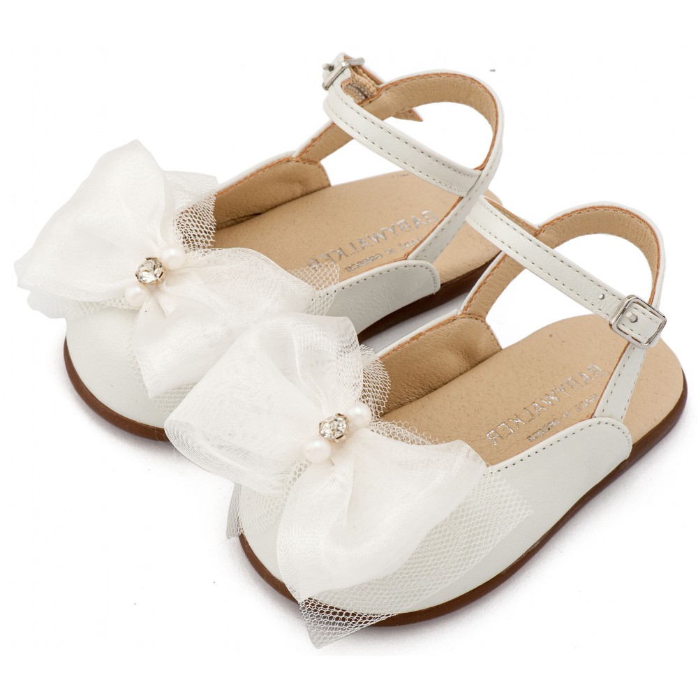 PRI2661 Εκρού Γαλλικό Σαμπό Διακοσμημένο με Φιόγκο Οργάντζας και Στρας 