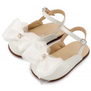 PRI2661 Εκρού Γαλλικό Σαμπό Διακοσμημένο με Φιόγκο Οργάντζας και Στρας 