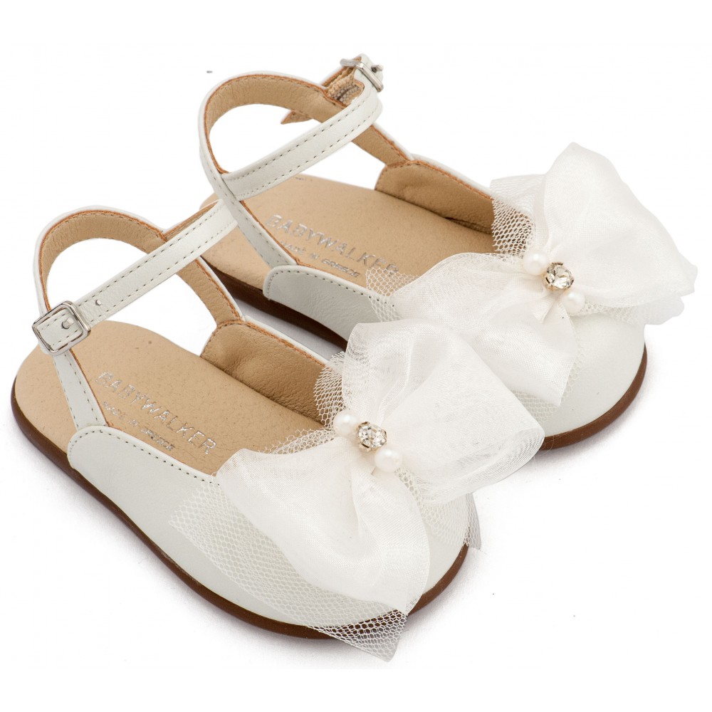 PRI2661 Εκρού Γαλλικό Σαμπό Διακοσμημένο με Φιόγκο Οργάντζας και Στρας 