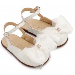 PRI2661 Εκρού Γαλλικό Σαμπό Διακοσμημένο με Φιόγκο Οργάντζας και Στρας 