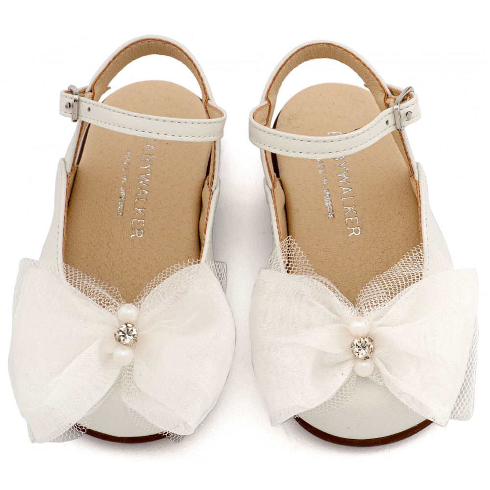 PRI2661 Εκρού Γαλλικό Σαμπό Διακοσμημένο με Φιόγκο Οργάντζας και Στρας 