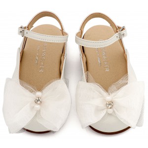 PRI2661 Εκρού Γαλλικό Σαμπό Διακοσμημένο με Φιόγκο Οργάντζας και Στρας 