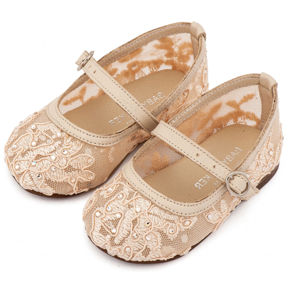 LU6128 Μπεζ Γοβάκι απο Ύφασμα Φιλντιρέ Δαντέλα 