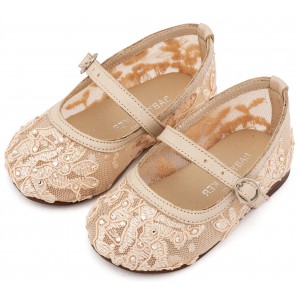 LU6128 Μπεζ Γοβάκι απο Ύφασμα Φιλντιρέ Δαντέλα 