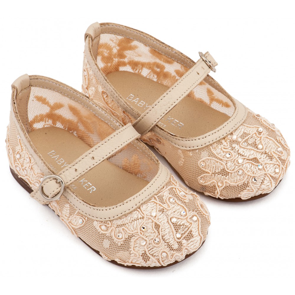 LU6128 Μπεζ Γοβάκι απο Ύφασμα Φιλντιρέ Δαντέλα 