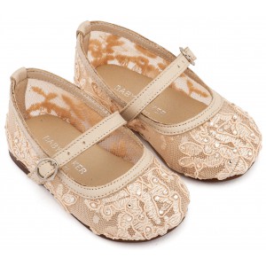 LU6128 Μπεζ Γοβάκι απο Ύφασμα Φιλντιρέ Δαντέλα 