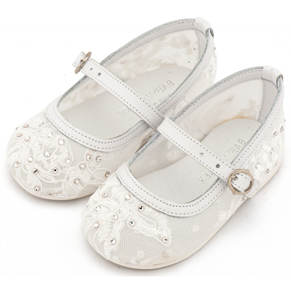 LU6128 Λευκό Γοβάκι απο Ύφασμα Φιλντιρέ Δαντέλα 