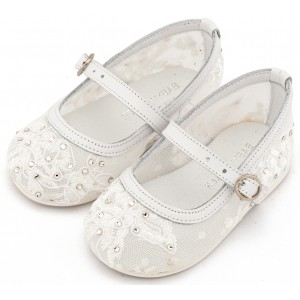 LU6128 Λευκό Γοβάκι απο Ύφασμα Φιλντιρέ Δαντέλα 