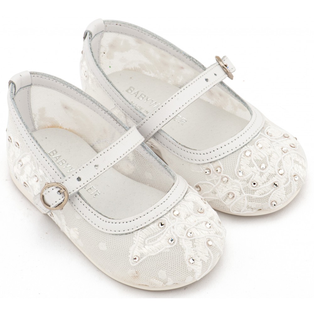 LU6128 Λευκό Γοβάκι απο Ύφασμα Φιλντιρέ Δαντέλα 