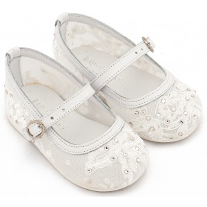 LU6128 Λευκό Γοβάκι απο Ύφασμα Φιλντιρέ Δαντέλα 