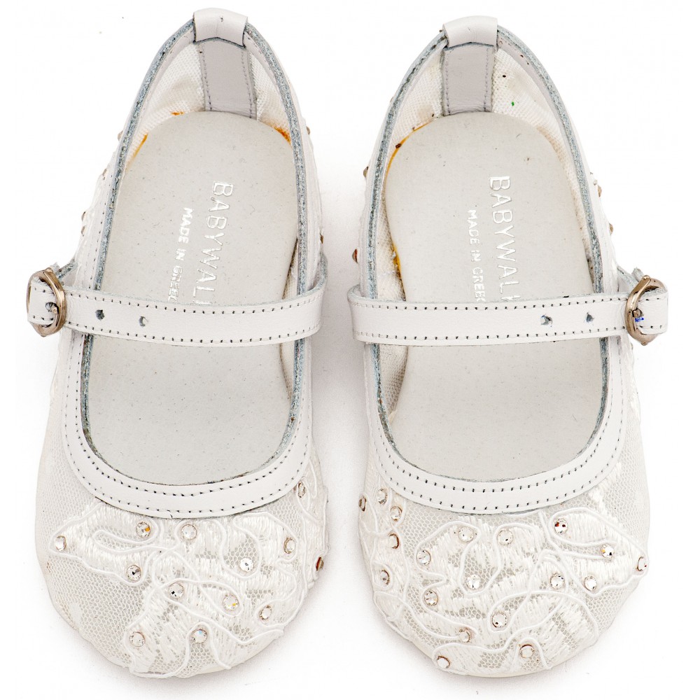 LU6128 Λευκό Γοβάκι απο Ύφασμα Φιλντιρέ Δαντέλα 