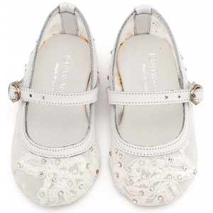 LU6128 Λευκό Γοβάκι απο Ύφασμα Φιλντιρέ Δαντέλα 