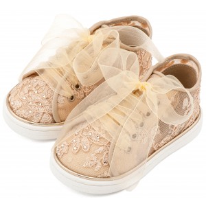 LU6129 Μπεζ Sneaker απο Ύφασμα Φιλντιρέ Λουλούδια 