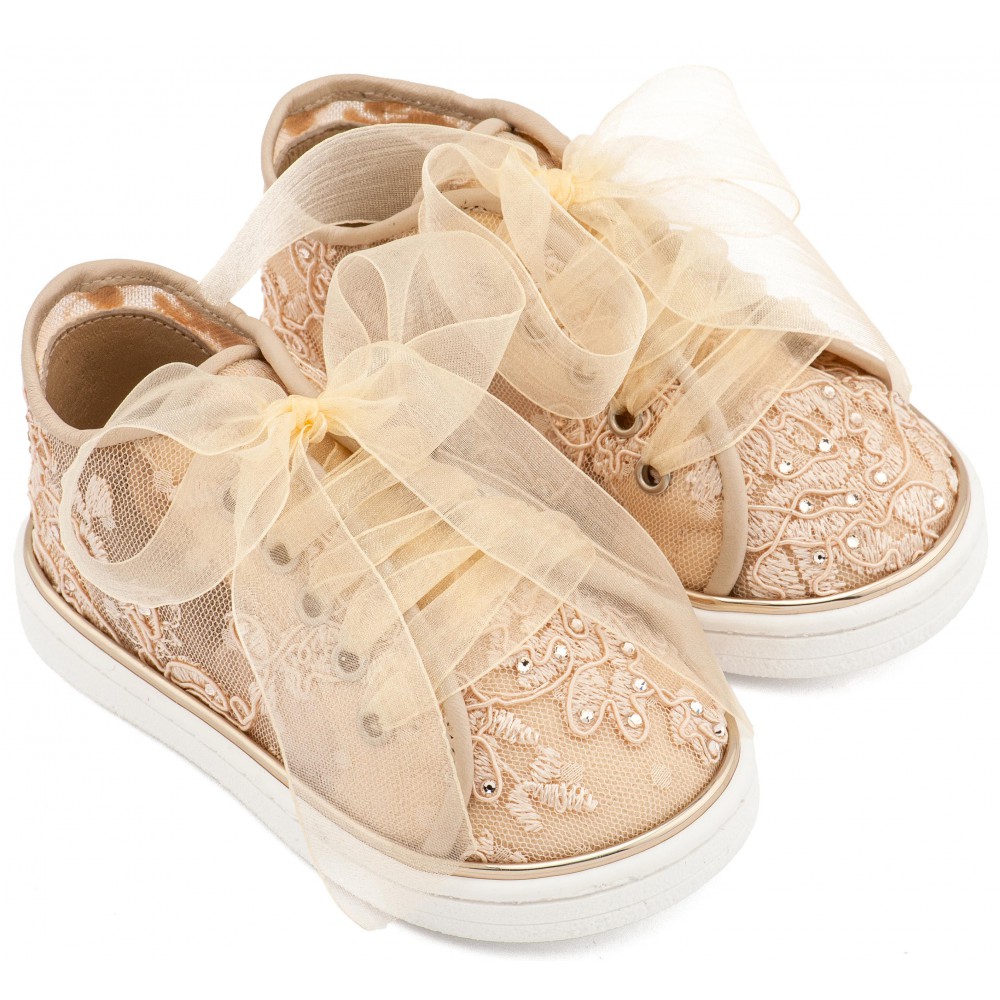 LU6129 Μπεζ Sneaker απο Ύφασμα Φιλντιρέ Λουλούδια 