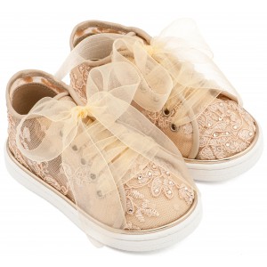 LU6129 Μπεζ Sneaker απο Ύφασμα Φιλντιρέ Λουλούδια 