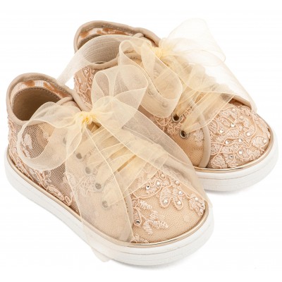 LU6129 Μπεζ Sneaker απο Ύφασμα Φιλντιρέ Λουλούδια 