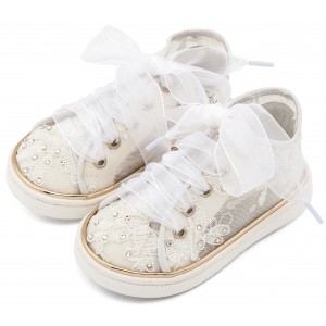 LU6129 Λευκό Sneaker απο Ύφασμα Φιλντιρέ Λουλούδια 