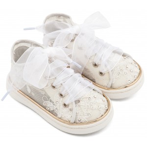 LU6129 Λευκό Sneaker απο Ύφασμα Φιλντιρέ Λουλούδια 