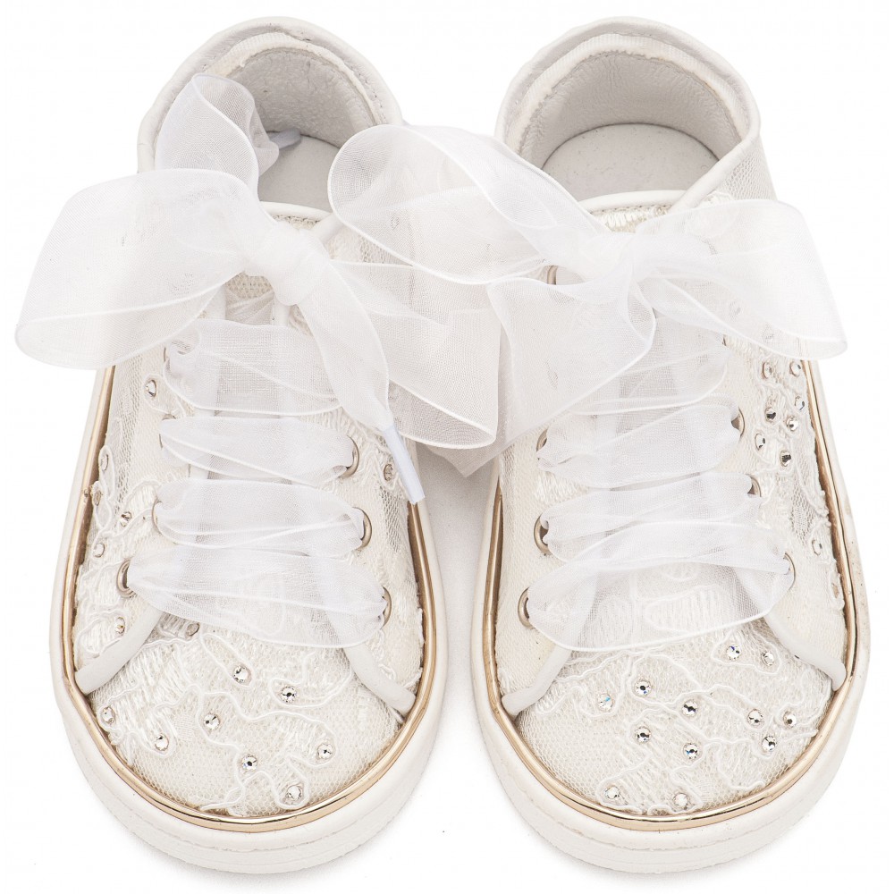 LU6129 Λευκό Sneaker απο Ύφασμα Φιλντιρέ Λουλούδια 