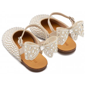 LU6132 Μπεζ Σαμπό Διακοσμημένο Ολόγυρα με Στρας και Φιόγκο απο Στρας στη Φτέρνα 