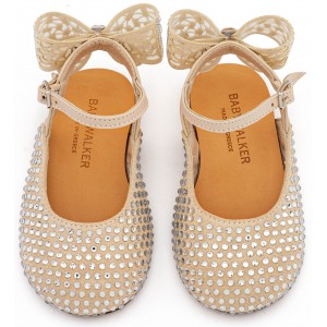 LU6132 Μπεζ Σαμπό Διακοσμημένο Ολόγυρα με Στρας και Φιόγκο απο Στρας στη Φτέρνα 