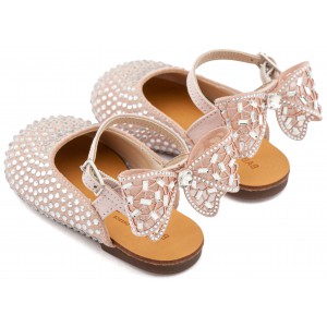 LU6132 Ροζ Αντικέ Σαμπό Διακοσμημένο Ολόγυρα με Στρας και Φιόγκο απο Στρας στη Φτέρνα 